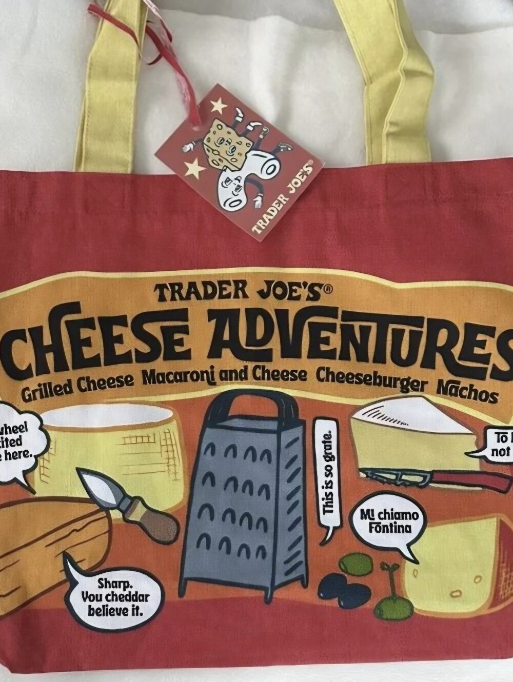 NWT Trader Joe's Canvas Tote 'Cheese Adventures' - Picture 9 of 10